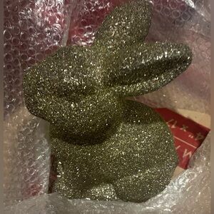 New Pottery Barn German Glitter Bunny Easter Decor, Large, Silver